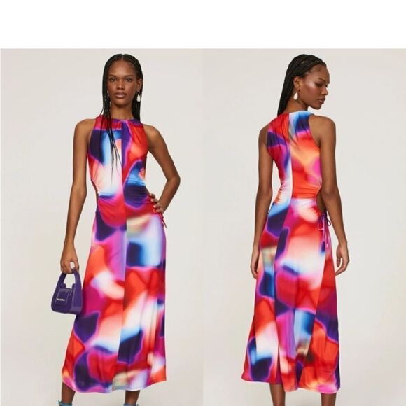 NWT REBECCA VALLANCE Del Prado cutout printed jersey midi dress size 2 $865 - Picture 5 of 16